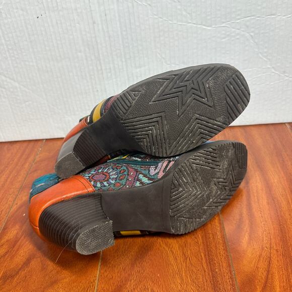 SOCOFY Boho Spliced Leather/Fabric Side Zip Ankle Boots Women 39 US 8-8.5 - Picture 4 of 5